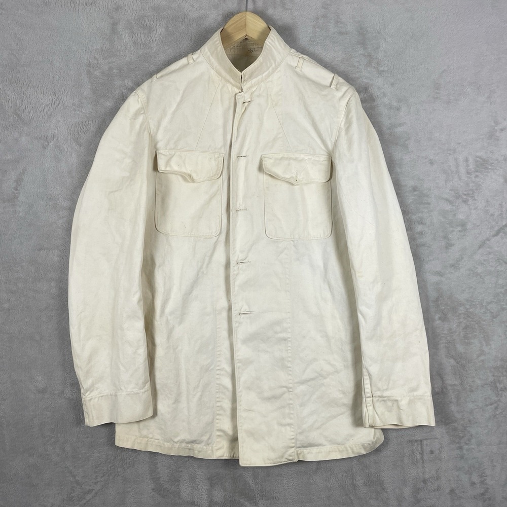True Vtg 30s 40s Sanforized White Cotton Twill Chore Uniform Jacket Portlite